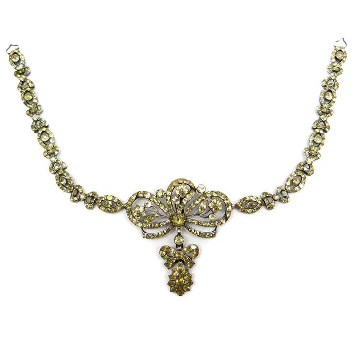18th century chrysolite flower and bow pendant necklace